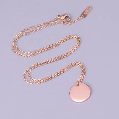 China Europe and America Disc Rose Gold Plated Stainless Steel Pendant Necklace For Women Circle Necklace Round Charms Minimalist Style Geometric Design for sale