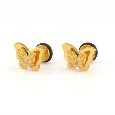 China TRENDY Fashion Pressed Sand Frosted Butterfly Studs Double Titanium Stainless Steel Steel Gold Rose Gold Earrings for sale