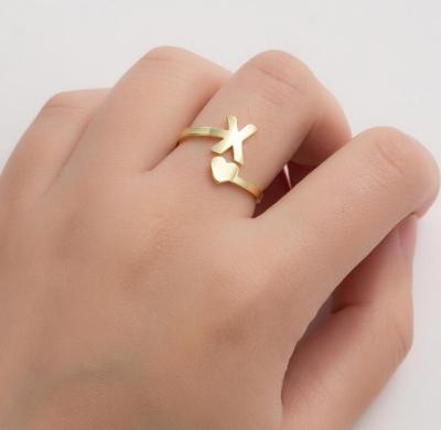 China 2021 Fashion Lady Simple Initials Stainless Steel 26 TRENDY Open Ring for sale