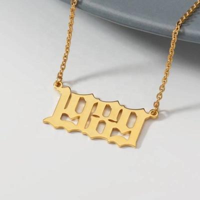 China FASHIONABLE old english font number year necklace stainless steel material not rust vacuum plating not fade factory price for sale