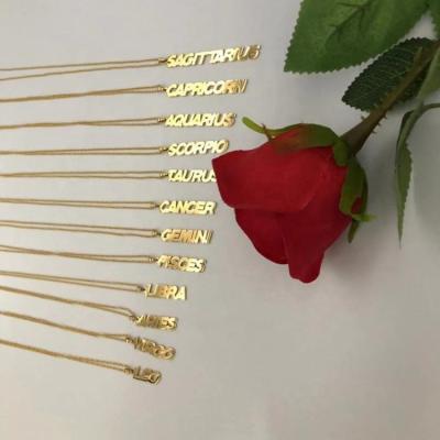 China 12 TRENDY personalized zodiac sign necklaces 18K gold plated,rose gold silver,factory wholesalstainless steel jewelry for women for sale