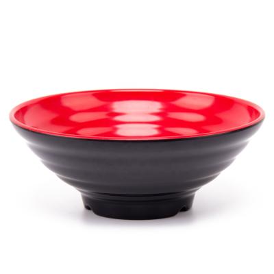 China 9 Inch Eco Friendly 54 Ounce Noodle Bowl With Notch Black And Red Japanese Ramen Rolls With Melamine Kitchenware for sale