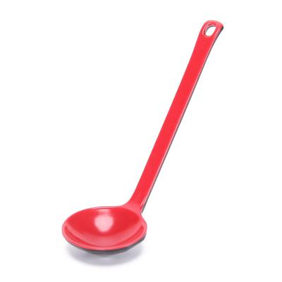 China Sustainable Melamine Tableware Black And Chinese Red With Long Handle Pocket Plastic Spoon Soup Spoon for sale