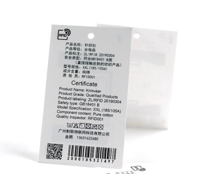 China Schuhe ISO18000 6C 860MHZ RFID Hang Tag Label For Cloth Kleider zu verkaufen