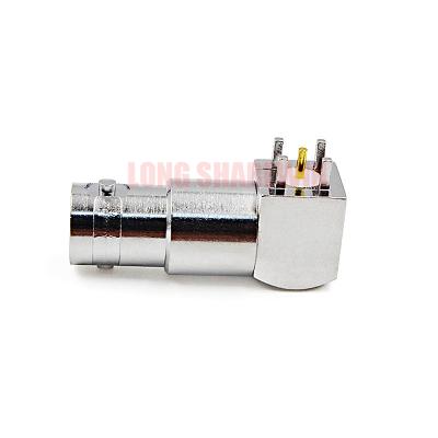 China High Quality PCB 75Ohm 90 Ohm Right Angle Mount Nickel Plated RF Jack 75 Degree Elbow BNC Connector for sale