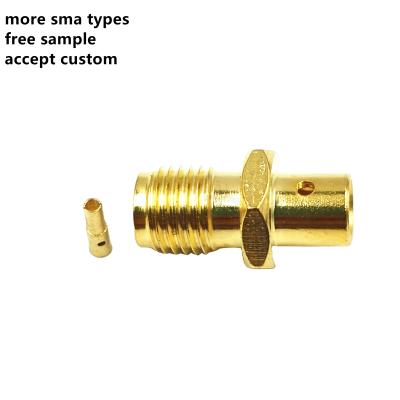 China Free Samples RF Gold Plating Copper Communication Product RF SMA Coaxial Bulkhead Flange Female Connector for RG401 RG402 Cable for sale