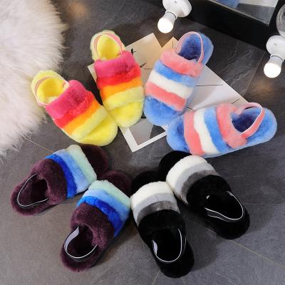 China Fashion Trend Comfort Designer Flat Plush Fluffy Flat Plush Sheep Fur Slippers Toe Sheepskin Fur Sandals Open Toe Slippers for sale