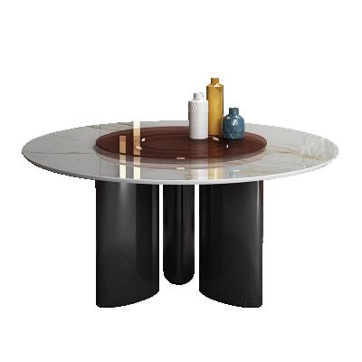 China Foshan factory modern rock large panel the round table household 10 people 8 people hotel villa rotating large dining table for sale