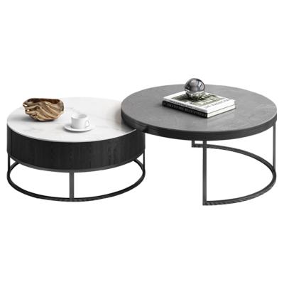 China Foshan Factory Style Living Room Rock Nordic Italian Simple Panel Adjustable Storage Round (Other) Round Coffee Table for sale