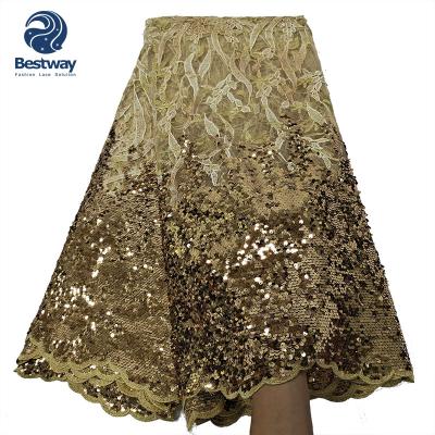 China Latest Viable Bestway French Sequins Lace Embroidery Fabric For Women for sale