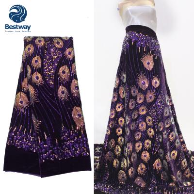 China Bestway New Arrival Sustainable Velvet Lace Fabric African Velvet Lace With Sequins for sale