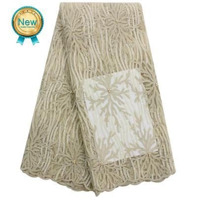 China Viable Gold Color African French Lace Fabric 2020 Nigerian French Tulle Lace Latest Order French Tulle Lace for sale