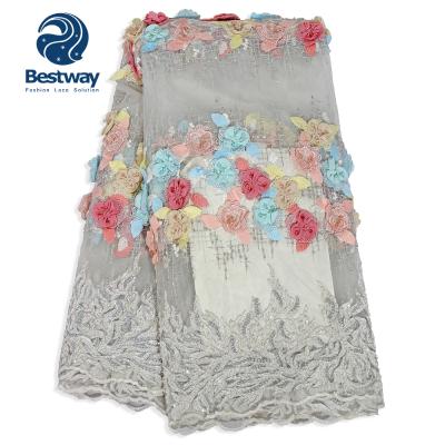 China Bestway Handwork Sustainable Beads And Sequins Embroidered 3d Lace Fabric for sale