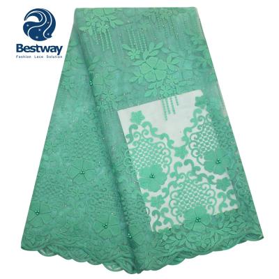 China 2020 Sustainable New Arrival French Lace Beaded Lace To Wedding High Quality African Tulle Lace Green for sale