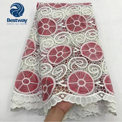 China Bestway new arrival viable guipure lace fabric with stones cupion lace fabric for women dress for sale