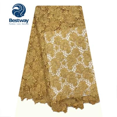 China Viable Fabric Yellow Comfy Fancy Tie Cupion High End Chemical Lace Guipure Lace CP1133 for sale