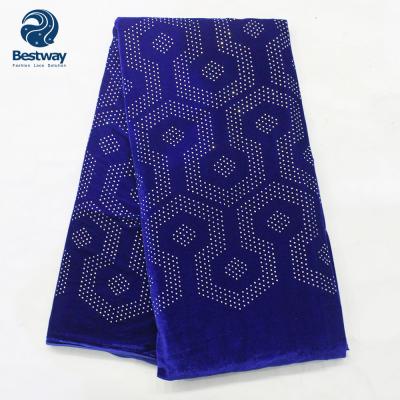 China 2020 Hottest Viable Nigeria Stone Blue Royal Velvet Lace Fabric For Women for sale