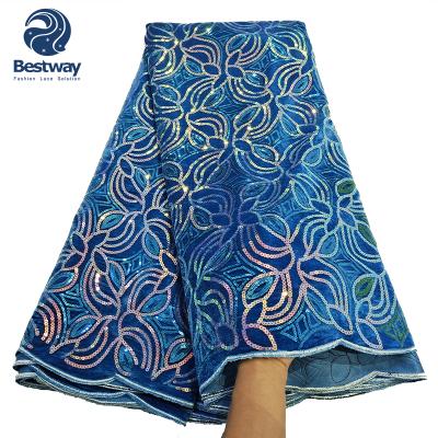 China 2021 Viable Hottest Turquoise Blue Nigeria Order Velvet Lace Fabric For Women for sale