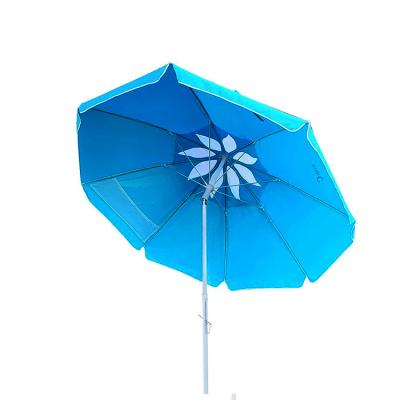 China Beautiful Design High Quality Lightweight Foldable Pale Blue Stripe Sun Beach Portable Luxury Outdoor Umbrella for sale