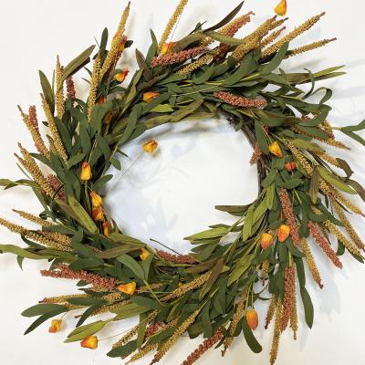 China Artificial Green Leaves Fabric Iron Plastic Foam Braid Outdoor Green Boxwood Wreath Garland for Front Door Wall Window Party for sale