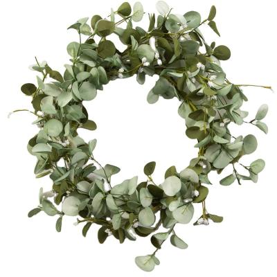 China Custom Artificial Fabric Iron Plastic Foam Amazon Eucalyptus Door Wreath For Home Decor for sale