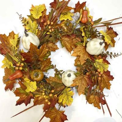 China Silk Flower Thanksgiving Garland Autumn Harvest Wreath Door wreathwith Pumpkins Berry Maple Leaf for sale