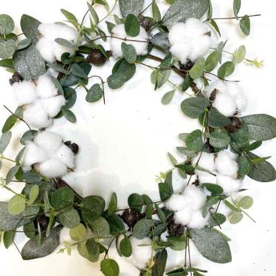 China Flower cotton garland cotton silk boll weave rustic wooden wreathfor Front Door Wedding Decoration for sale