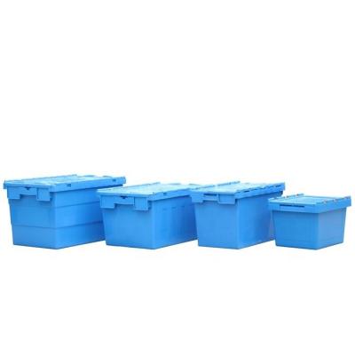 China 56L Heavy Duty Heavy Duty Storage Box 600x400x320mm Moving Stackable Plastic Packaging Boxes With Hinged Lids for sale