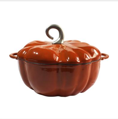 China Sustainable Cast Iron Enamel Orange Pumpkin Shape Stew Pot Cookware Set Ceramic Casserole Sauce Pot With Lid And Knob for sale