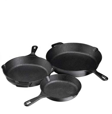 China Stocked Kitchen Items 3 Pcs Skillet Steak Dish Sizzling Pan Pre-Seasoned Outdoor Camping Cooking Tray for sale