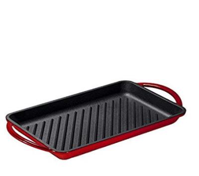 China Sustainable Enameled Rectangular Cooking Pan Grill Pan Griddles of Cast Iron with Ribs on the Bottom for sale