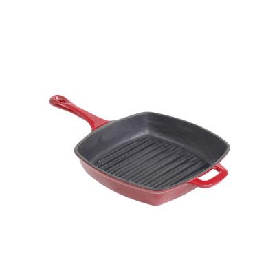 China 10 Inch Square Enamel Cast Iron Grill Steak Grill Pan Sustainable Barbecue Pan for sale