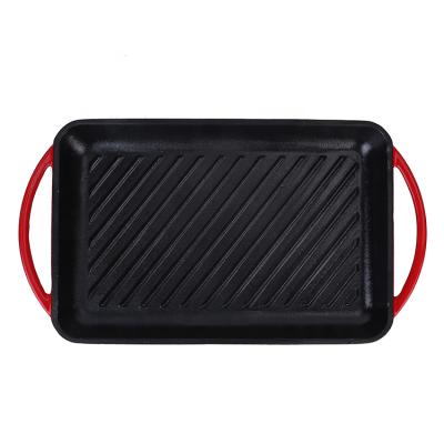 China Durable Rectangular Enamel Cast Iron Cookware Charcoal Barbecue BBQ Grill Pan for sale