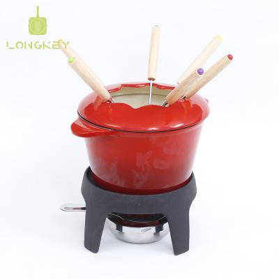 China Sustainable Enameled Melting Fondue Set Chocolate Fondue Pot for sale