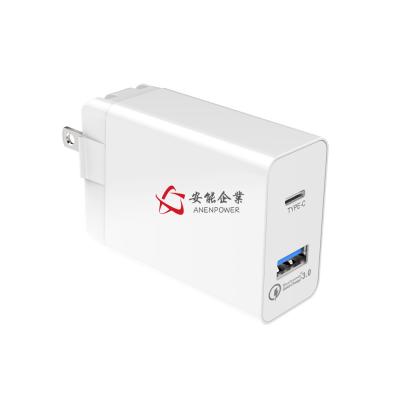 China UL Type C Quick Charge 3.0 Charger , 2 Port Fast Wall Charger US Foldable Plug for sale