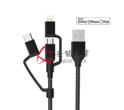 China USB zu Mikro-USB-Art - c-Blitz 3 in 1 Kabel, Aufladungsdaten-Synchronisierungs-Kabel MFI bestätigt zu verkaufen