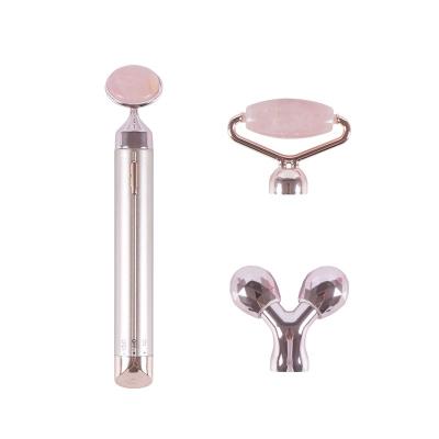 China Handheld Rose Gold Facial Jade Roller Detox Face Roller Beauty Massage Set For Face With Box for sale