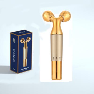 China Detox Face Massager 3D Y Shape Microcurrent Quartz Gold Electric Face Lifting Anti Aging Vibrating Roller for sale