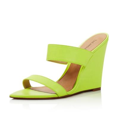 China Fashion Trend Ladies Wedges Shoes Women Neon Sandals Wedge Heel Mules for sale