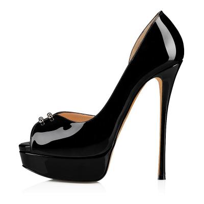 China High Waist Patent Leather High Heel Peep Peep Toe Platform Pumps For Women for sale