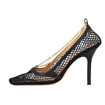 China Size Increasing Stylish Woman High Heel Pumps Net Square Toe High Heels for sale