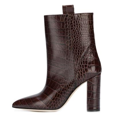 China Ascending Waist Crocodile Embossed Short Boot 2019 Chunky Heel Ankle Boots Women for sale