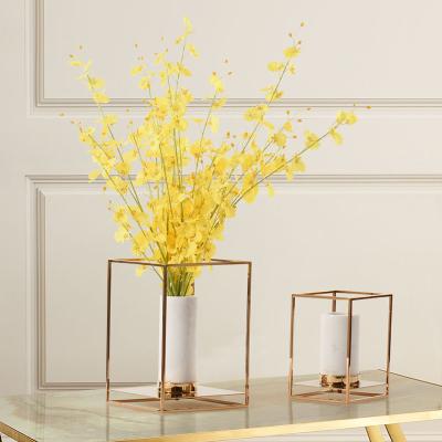 China Modern Nordic Light Luxury Flower Mid Century Marble Metal Dining Table Vase Modern Abstract Art Vase Home Decoration Accessories for sale