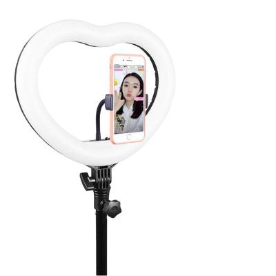 China Ring Fill Lights Portable Ring 28W 3200K-6500K AC100V-220V Lightweight Wireless Love Heart Shape Control with Phone Holder Tripod for Selfie for sale