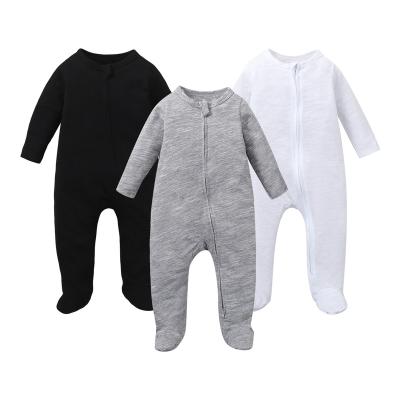 China Hot Selling Daily Wear Amazon Cotton Sleeve Baby Long Bamboo Overalls Winter Baby Solid Color Pajamas Footie Baby Clothes Rompers for sale