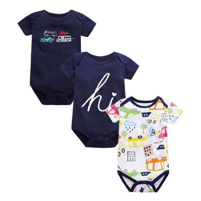 China New Design Baby Clothes Loose Daily Wear Wholesale Rompers Baby Boy Clothes 100% Cotton Baby Jumpsuit Print Shorts Sleeve for sale