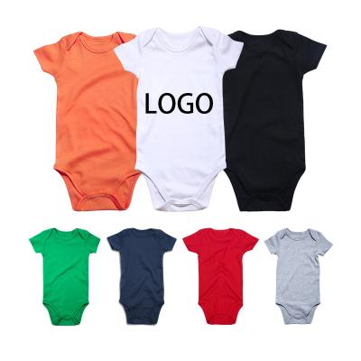 China Festival in stock can custom logo pure color newborn baby clothes organic baby romper summer baby short sleeve jumpsuit for sale