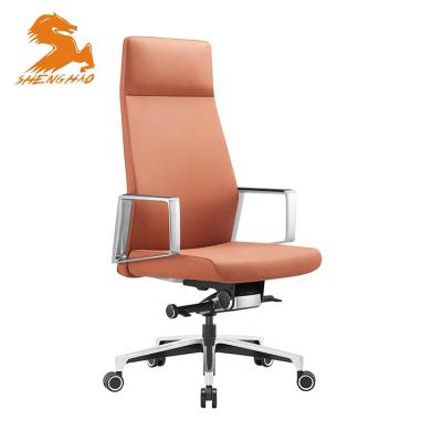 China Shenghao Luxury Adjustable (Height) Executive Office Brown Leather Ergonomic Chair for sale