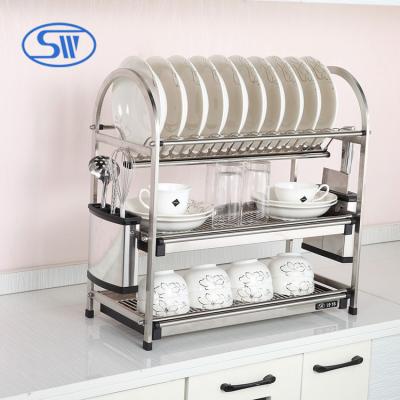 China Large Sustainable Stainless Steel Three Tier Dish Rack , High Quality Dish Drainer Drying Rack for sale