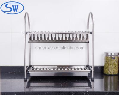 China Guangzhou Sheenwe Sustainable 2 Tier Kitchen Stainless Steel Table Style Dish Rack , Dish Drying Rack for sale